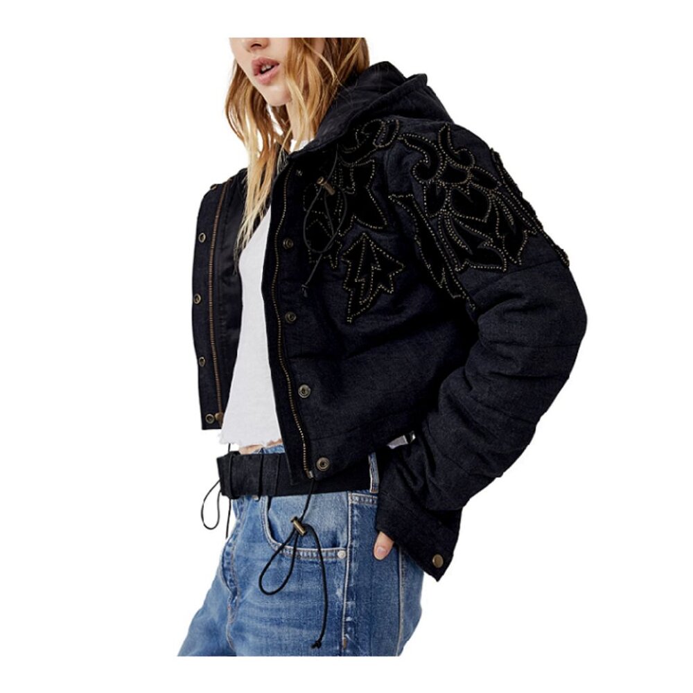 Free People Fleur de Lis Denim Puffer Jacket